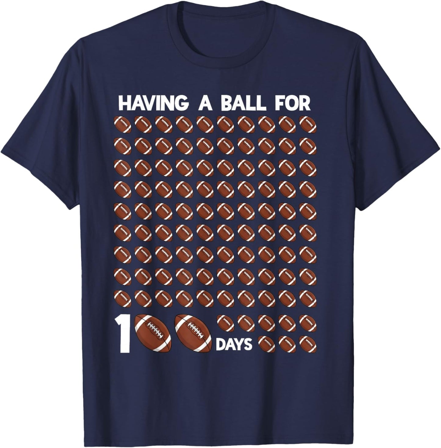 100 Days of School Boys Football 100th Day of School Kids T-Shirt - T-Shirt | Navy