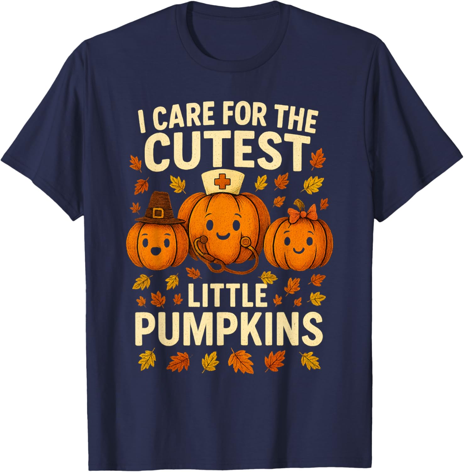 Pumpkins Nurse Halloween Scrub Top Fall Thanksgiving T-Shirt - T-Shirt | Navy