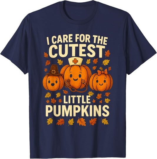 Pumpkins Nurse Halloween Scrub Top Fall Thanksgiving T-Shirt - T-Shirt | Navy