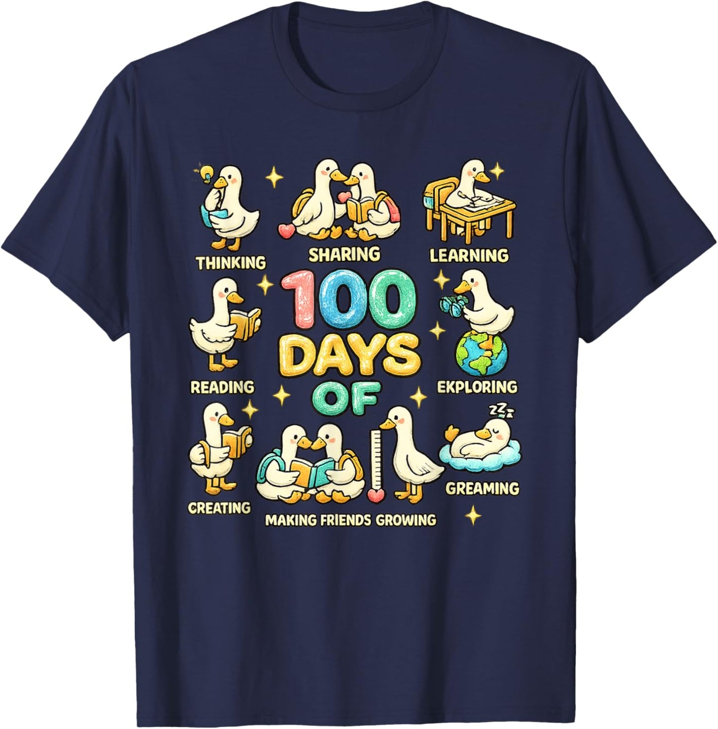 100 Days of School Goose Teacher Men Women Kids 100th Day T-Shirt - T-Shirt | Navy