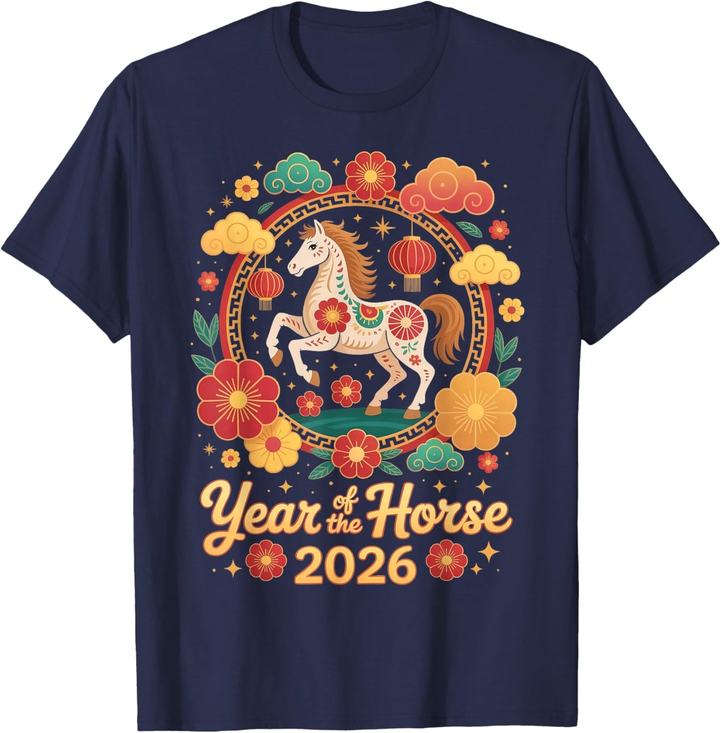 Year of The Horse 2026 Chinese New Year Men Women Kids T-Shirt - T-Shirt | Navy