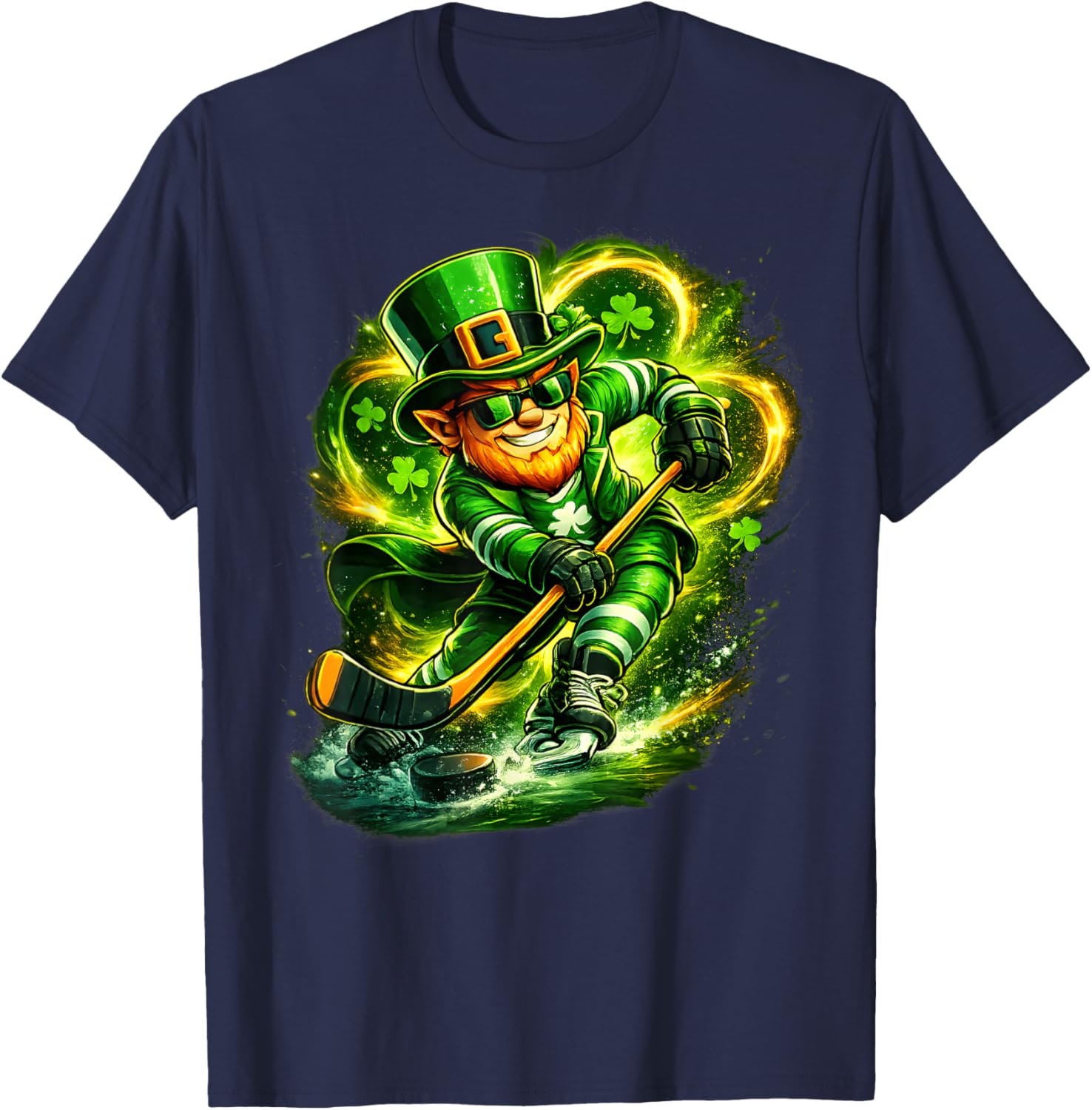 St Patricks Day Leprechaun Playing Hockey Sport Men Boys T-Shirt - T-Shirt | Navy