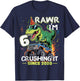6th Birthday Monster Truck Dinosaur 6 Years Old Birthday Boy T-Shirt - T-Shirt | Navy