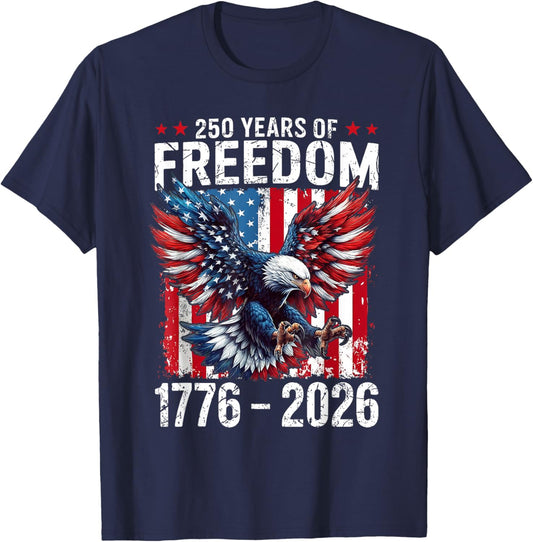 250 Years of Freedom 1776 2026 Patriotic Bald Eagle USA Flag T-Shirt - T-Shirt | Navy