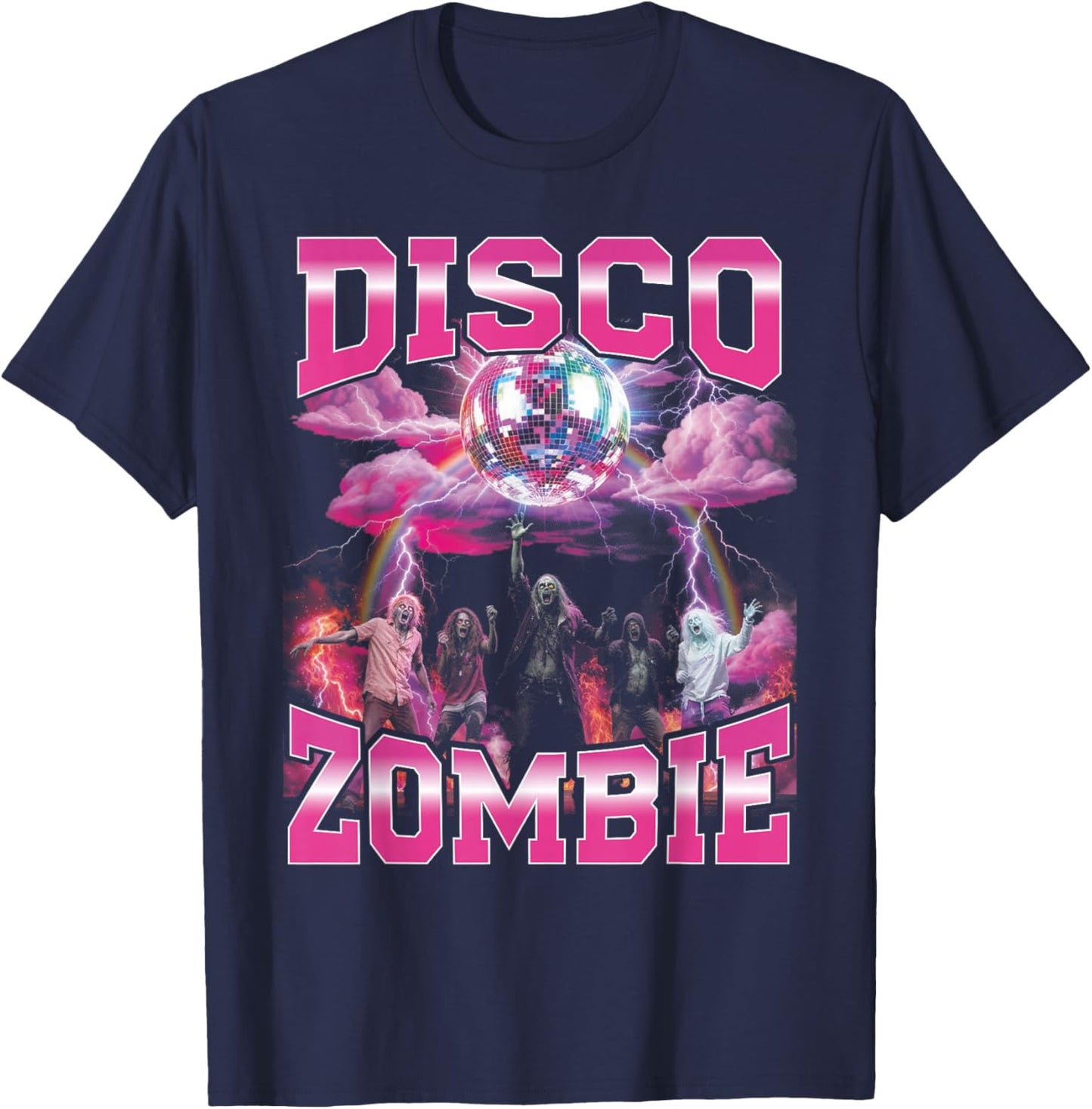 Disco Zombie Bootleg Funny 70s Party Bootleg Halloween T-Shirt - T-Shirt | Navy