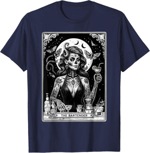 Bartender Tarot Card Skeleton Cocktail T-Shirt - T-Shirt | Navy
