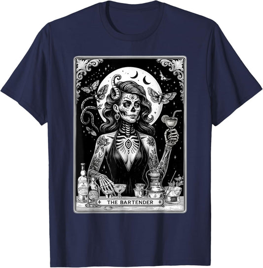 Bartender Tarot Card Skeleton Cocktail T-Shirt - T-Shirt | Navy