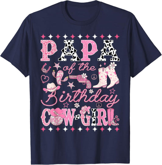 Papa of The Birthday Cow-Girl Pink Rodeo Western Disco T-Shirt - T-Shirt | Navy