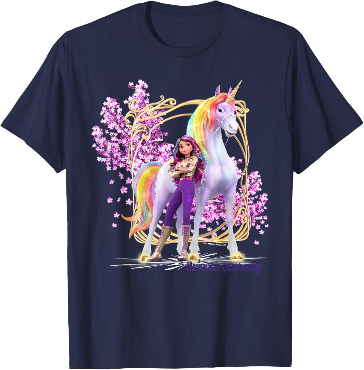Unicorn Academy Sophia Mendoza and Wildstar Floral Pose T-Shirt - T-Shirt | Navy
