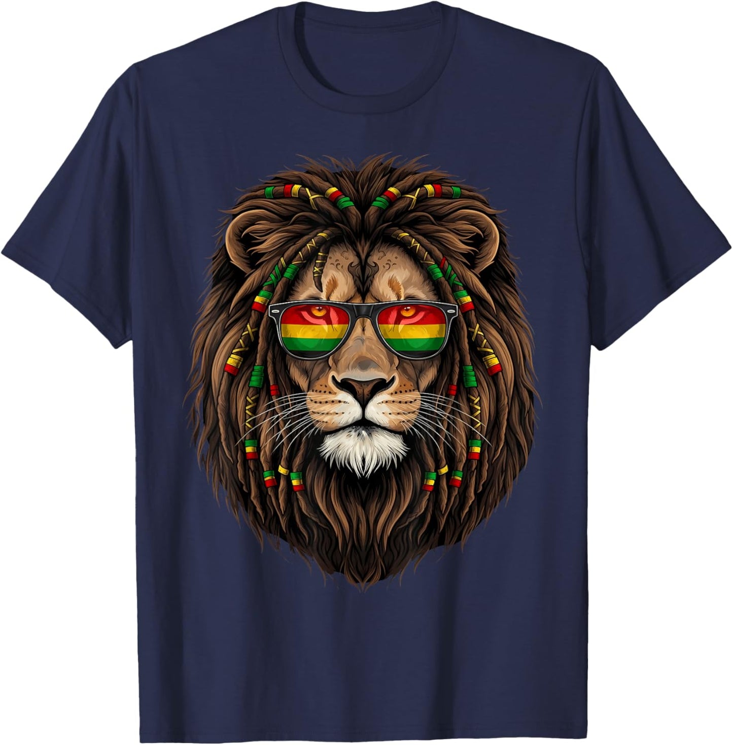 Jamaican Lion of Judah Rastafari Roots Rasta Reggae Music T-Shirt - T-Shirt | Navy