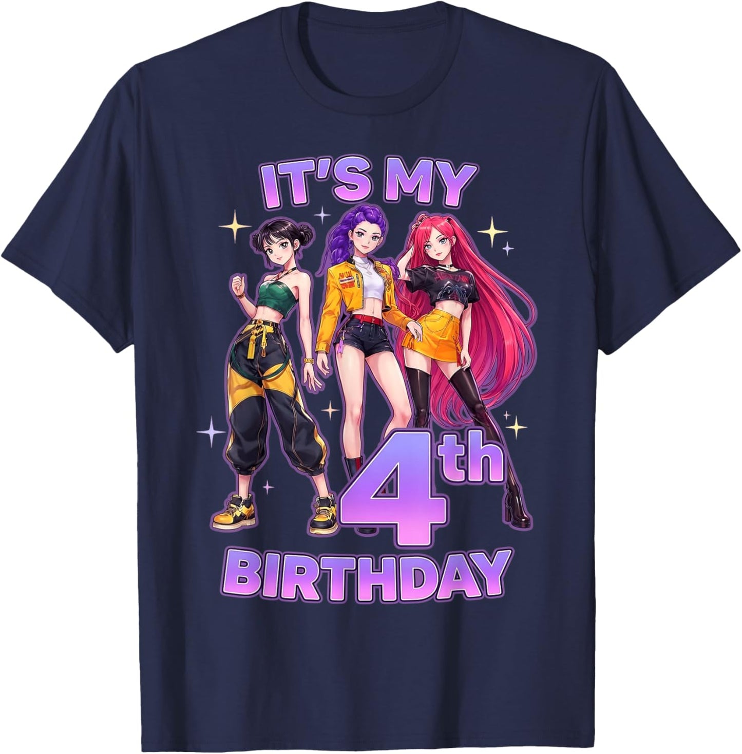 4 Years Old Birthday K pop Kids 4th Bday Girls K-pop T-Shirt - T-Shirt | Navy