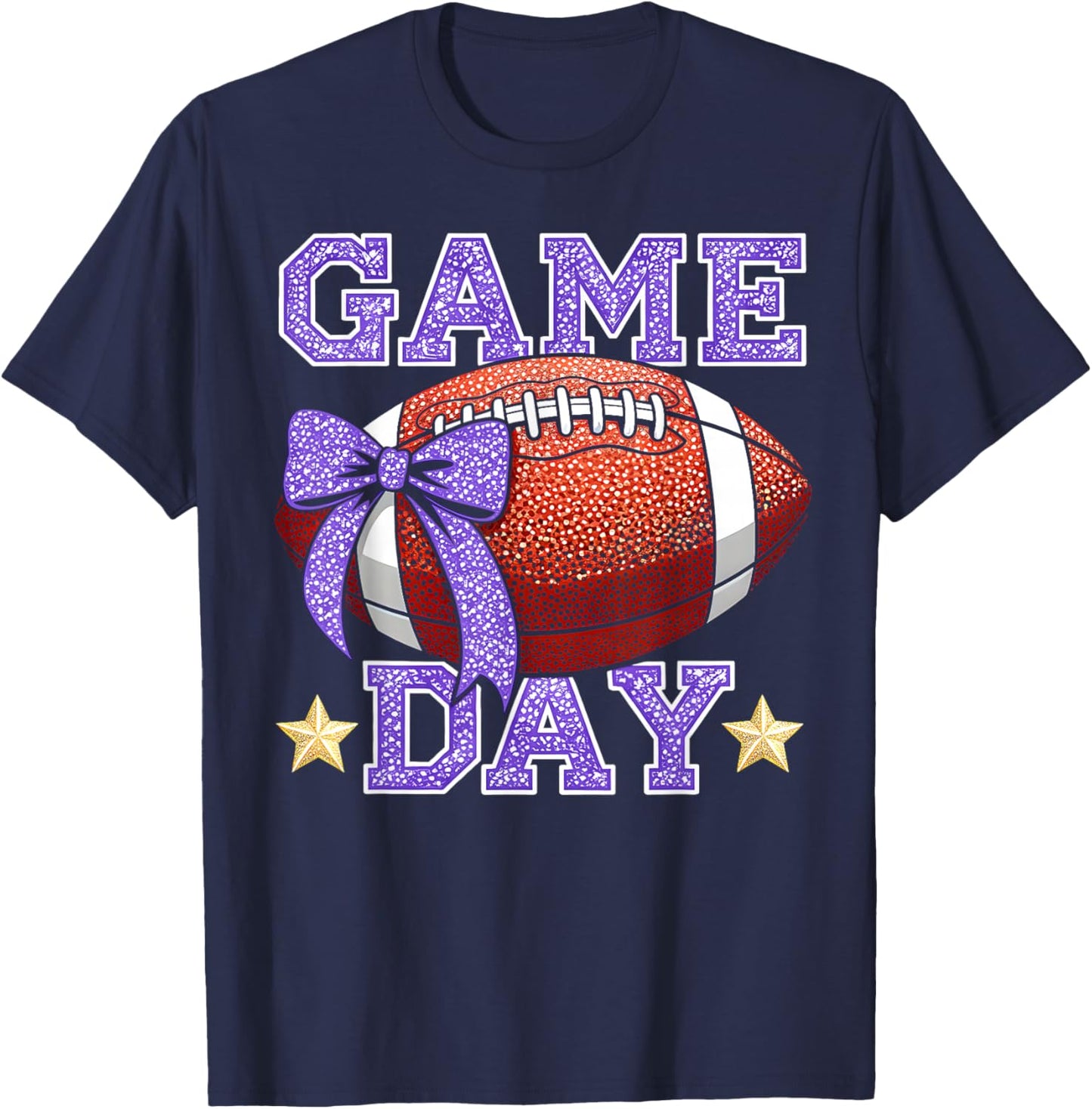 Game Day Football Season Football Mama Mom Purple Gold Vibes T-Shirt - T-Shirt | Navy