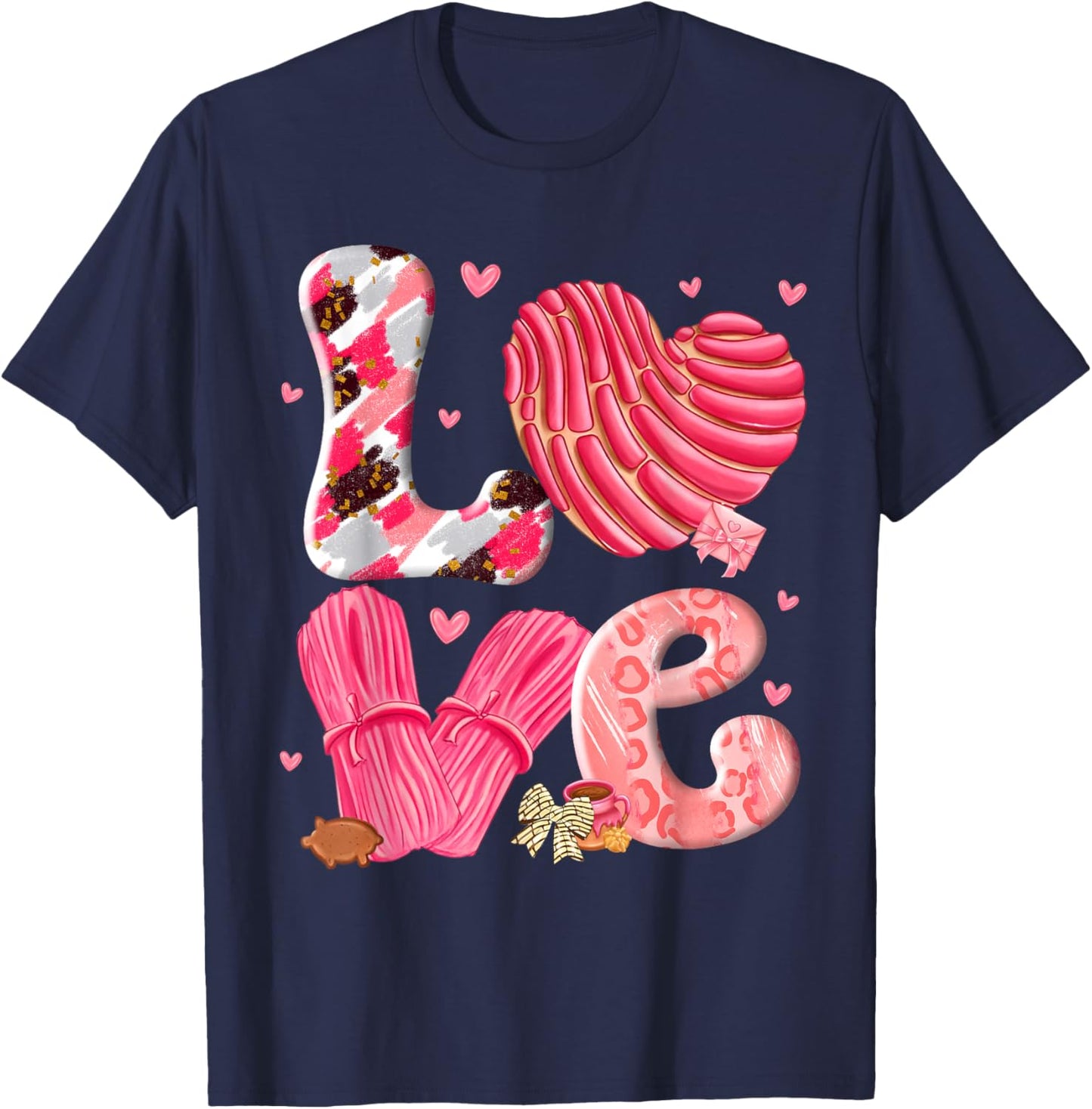 Concha Love Valentine's Day Mexican Sweet Pan Dulce Lover T-Shirt - T-Shirt | Navy
