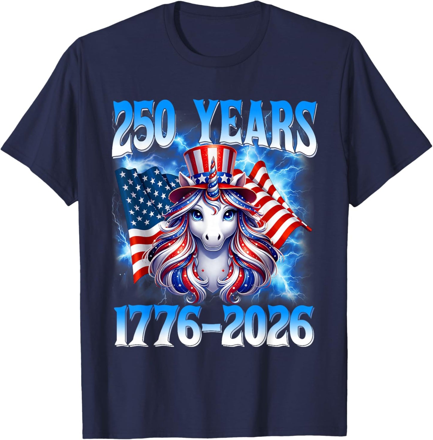 250 Years American 1776 2026 250th Unicorn 4th of July Girls T-Shirt - T-Shirt | Navy