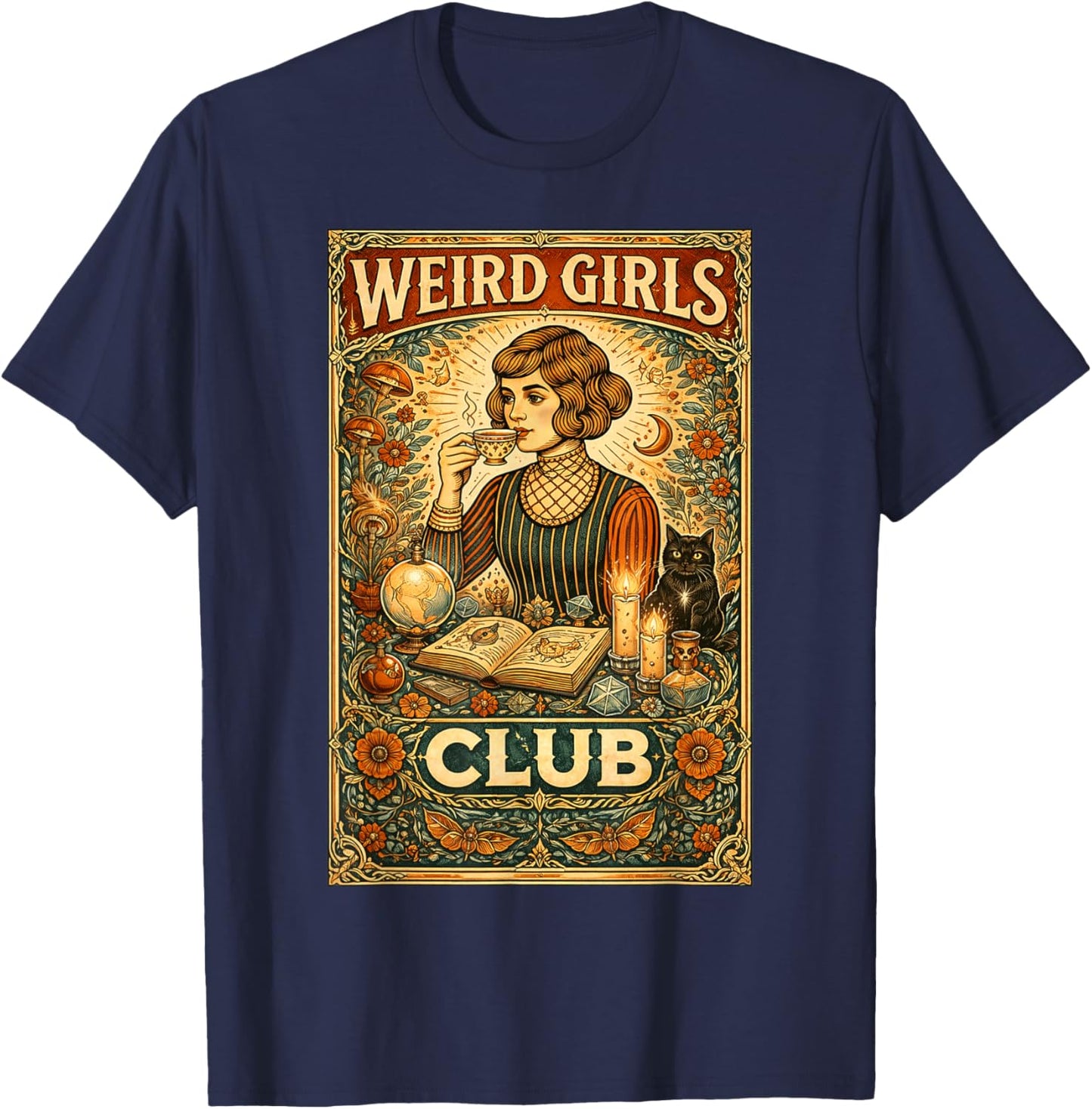 Weird Girls Club Vintage Feminist Gothic Art Introvert T-Shirt - T-Shirt | Navy