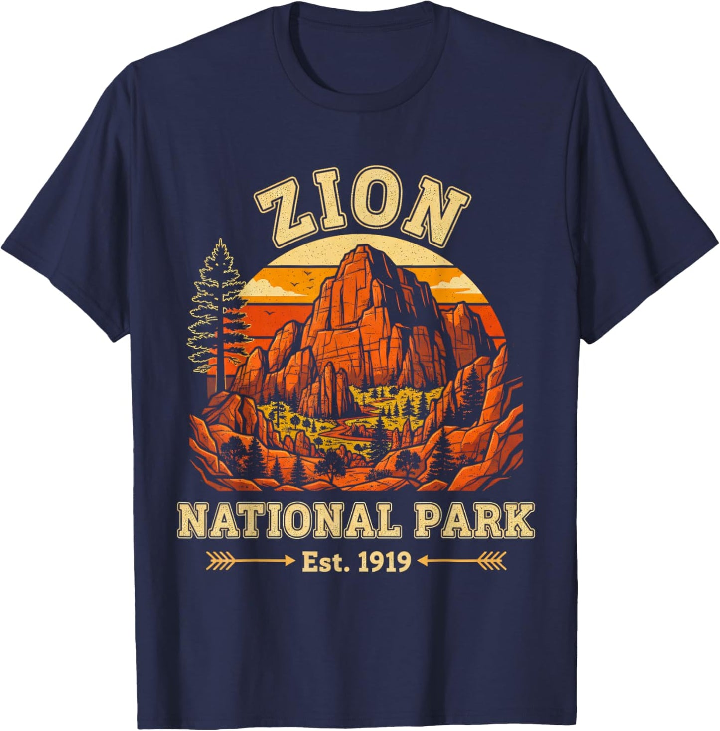 Zion National Park Utah USA Outdoor Vintage Men Women T-Shirt - T-Shirt | Navy