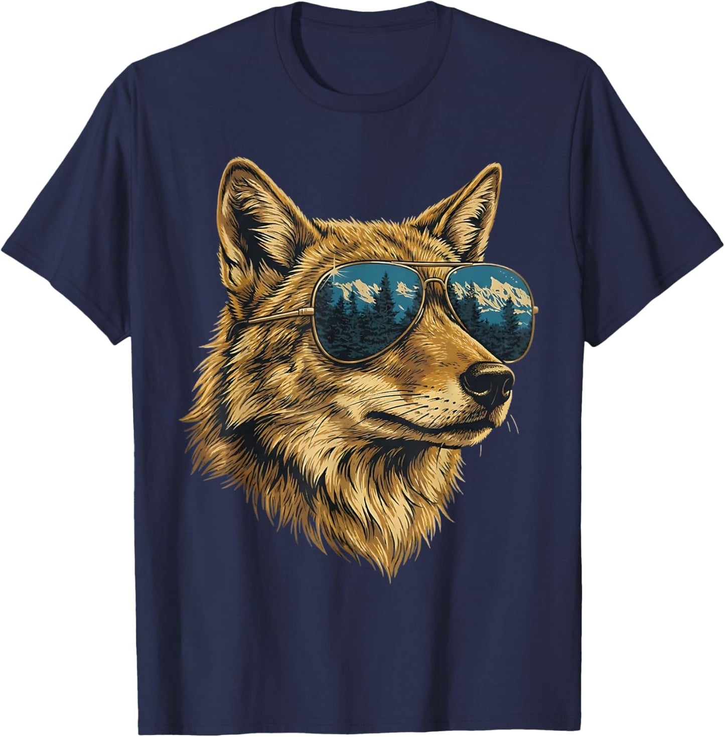 Cool Retro Coyote Sunglasses Wildlife Animal Boys Kids T-Shirt - T-Shirt | Navy