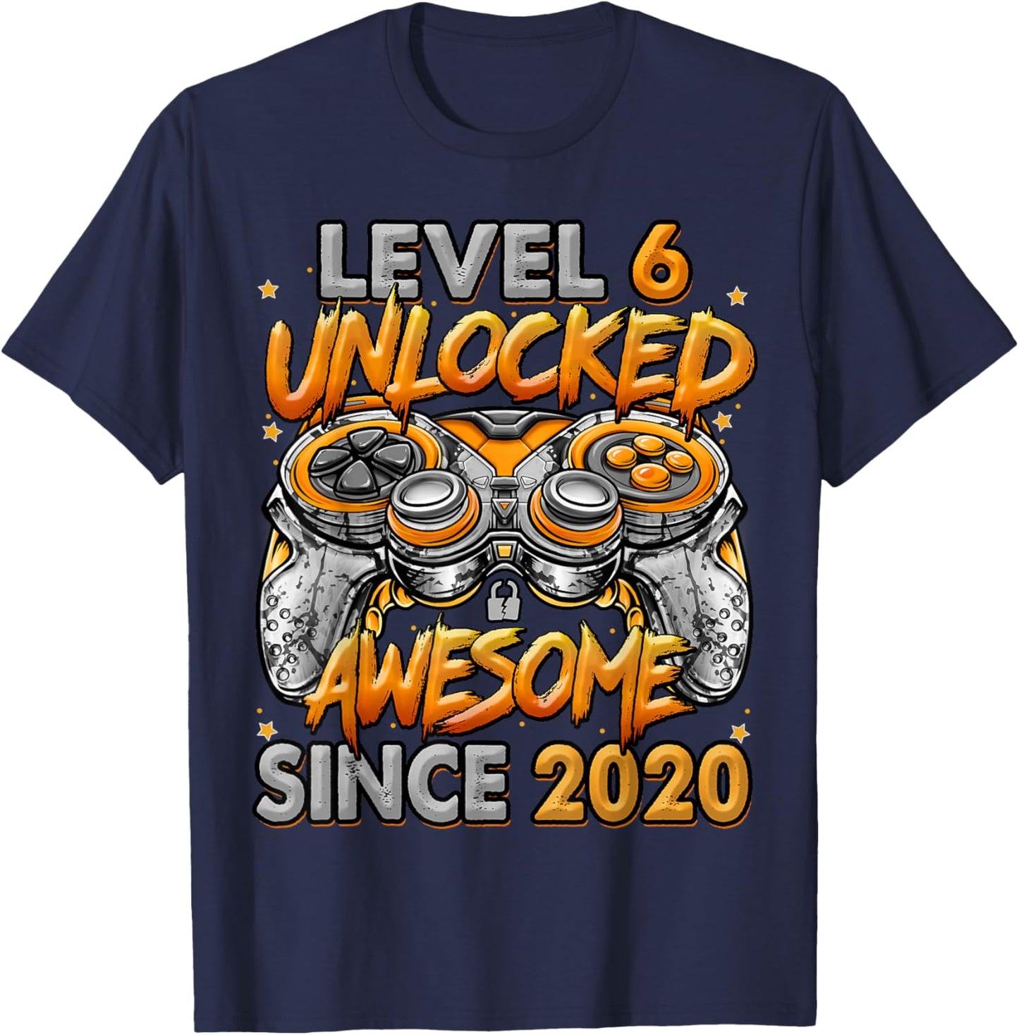 Level 6 Unlocked Awesome Since 2020 6th Birthday Gaming T-Shirt - T-Shirt | Navy