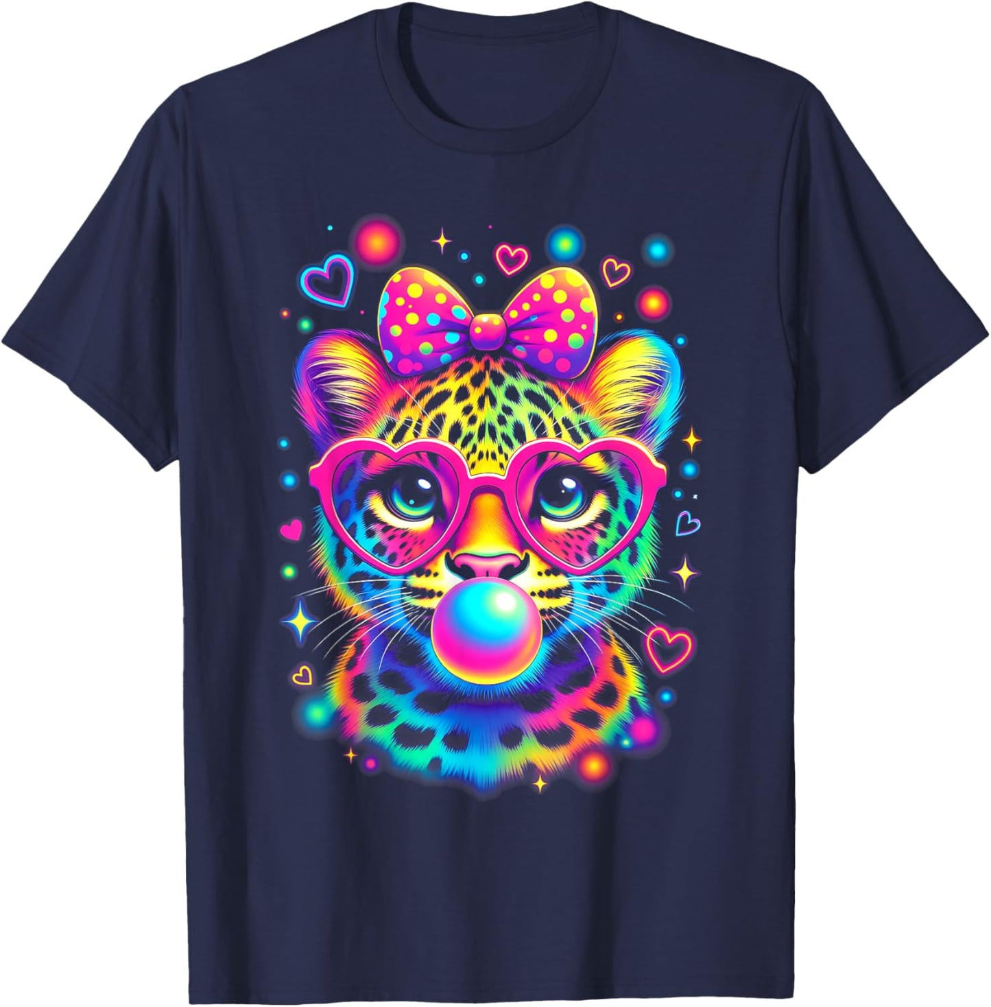 Leopard Glasses Blowing Bubble Gum 100 Day of School Kids T-Shirt - T-Shirt | Navy