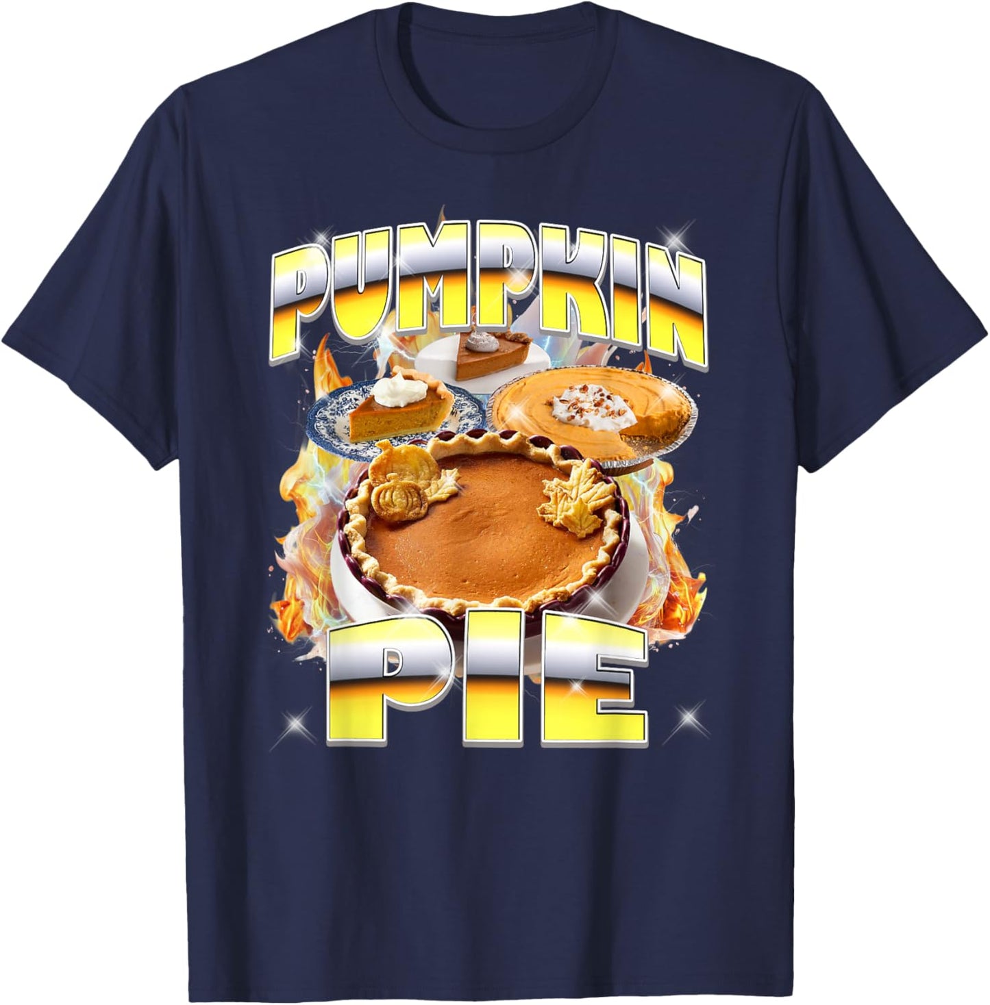 Thanksgiving Pumpkin Pie Bootleg 90's Rap Rock Vintage Funny T-Shirt - T-Shirt | Navy