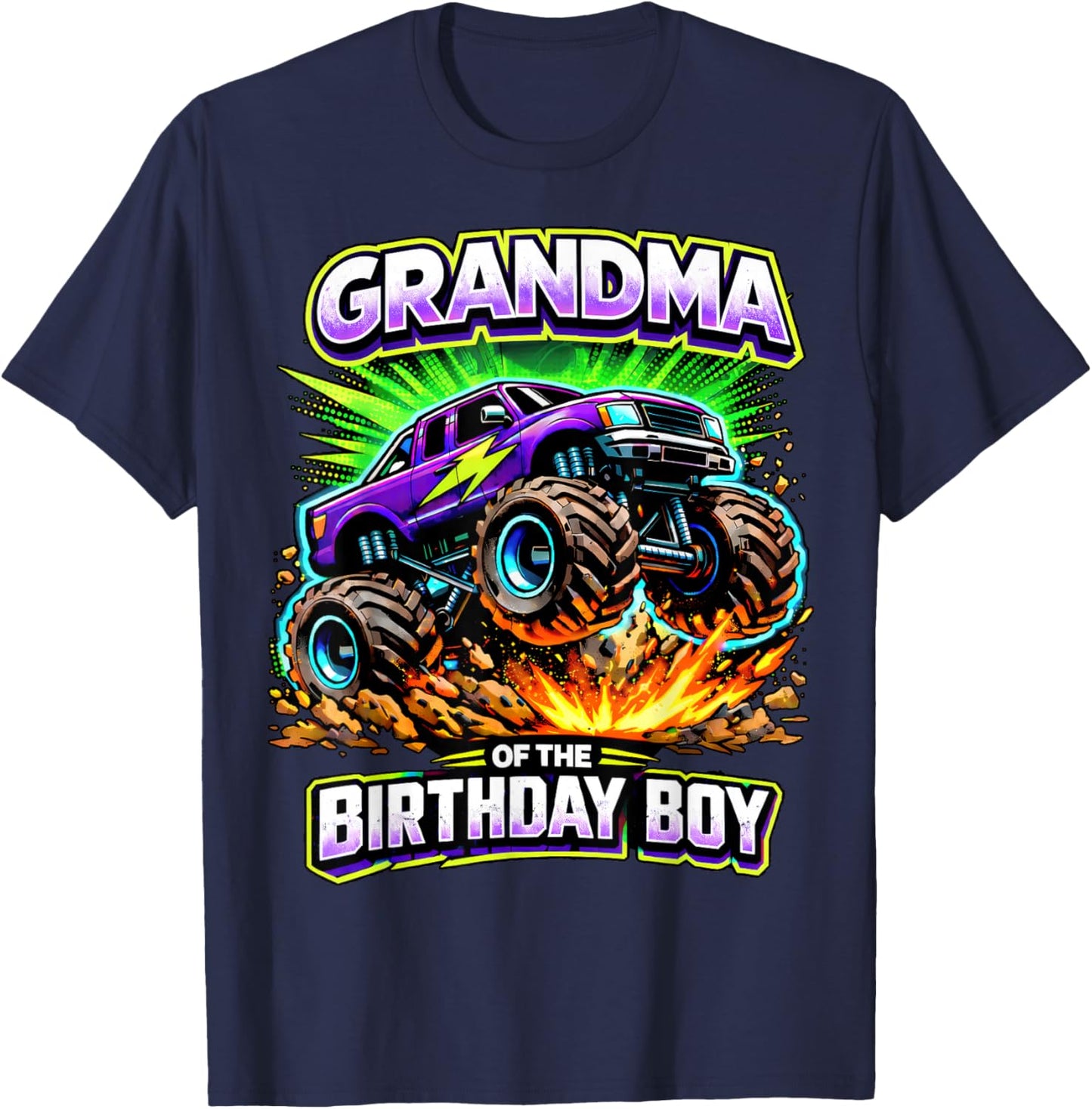 Grandma of The Birthday Boy Monster Truck Birthday Party T-Shirt - T-Shirt | Navy