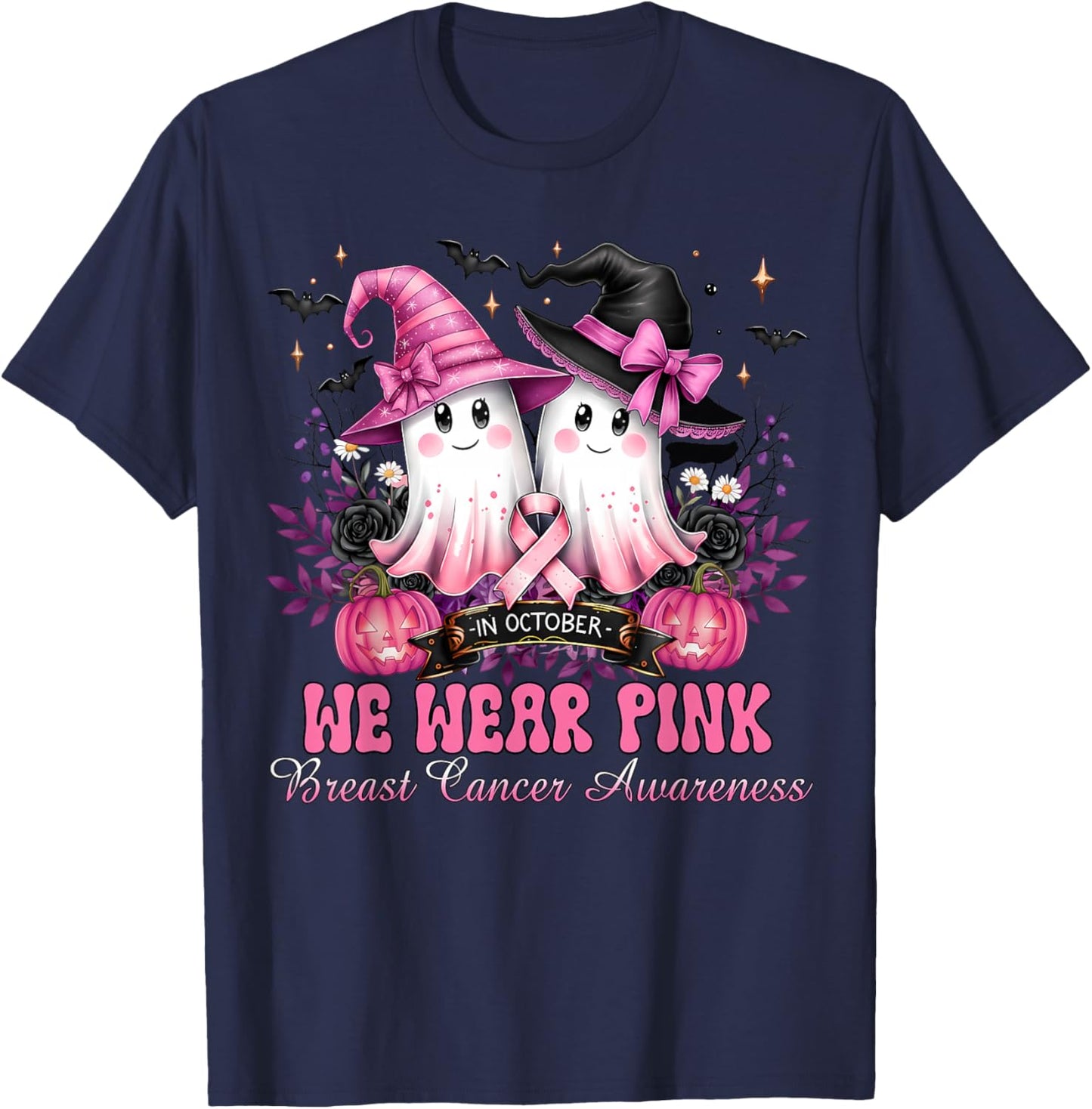 Breast Cancer Halloween in October We Wear Pink T-Shirt - T-Shirt | Navy