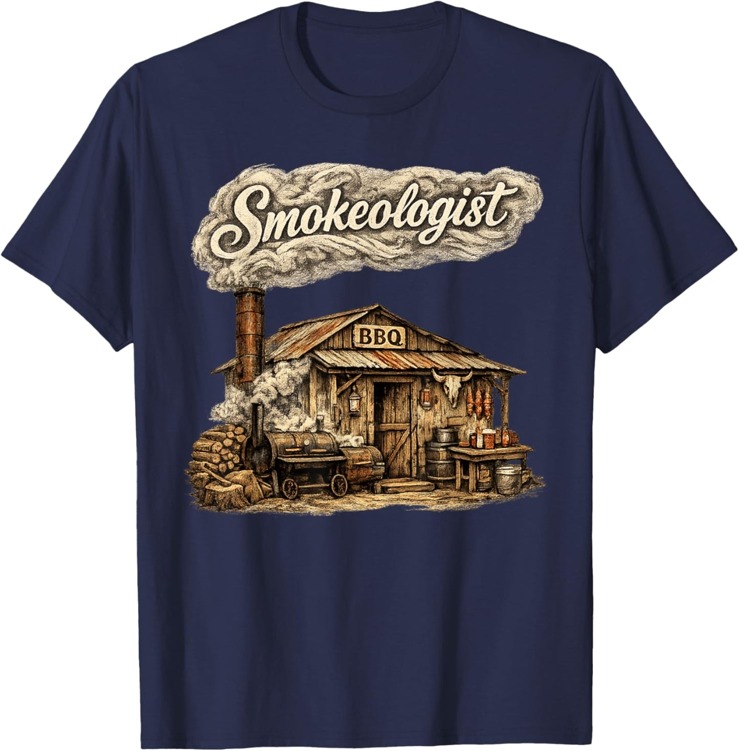 Smokeologist BBQ Meat Grill Smoker Pitmaster Humor Vintage T-Shirt - T-Shirt | Navy