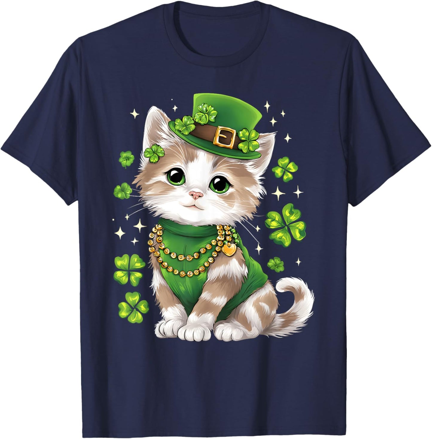 St Patricks Day Cat Leprechaun Hat Shamrock Saint Pattys Day T-Shirt - T-Shirt | Navy