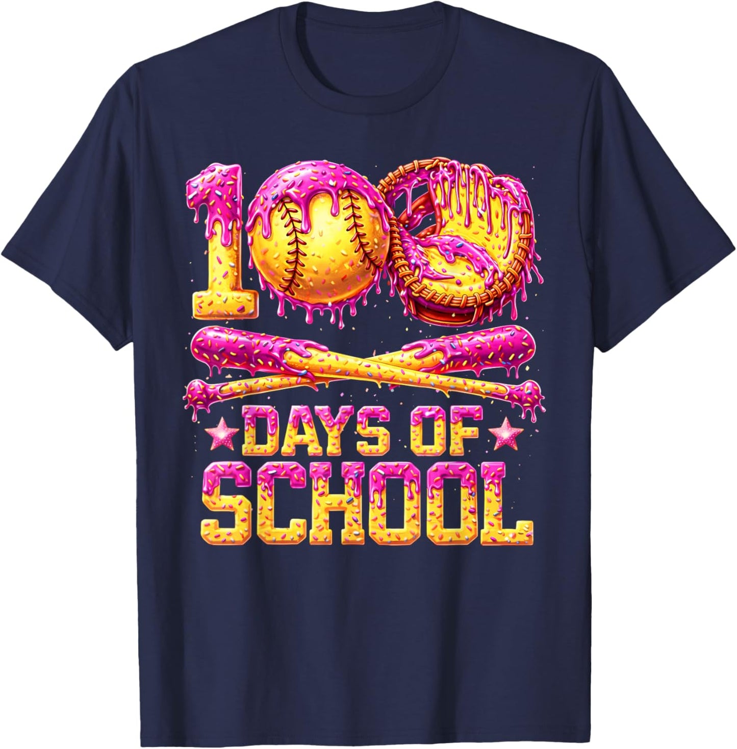 100 Drippy Days of School Softball Ice Cream 100th Day Boys T-Shirt - T-Shirt | Navy