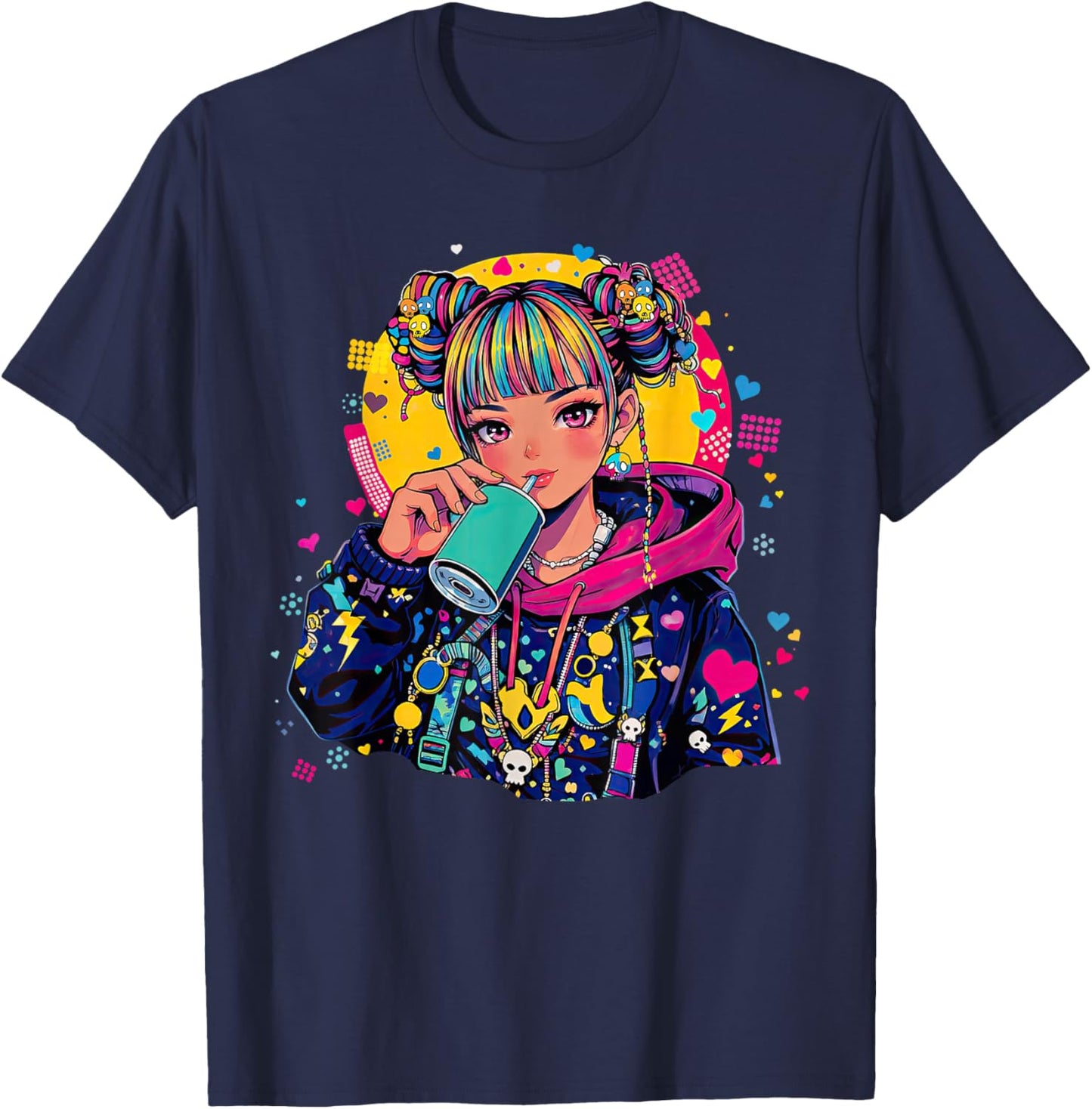 Y2K Decora Aesthetic Kawaii Anime Girl Japanese Streetwear T-Shirt - T-Shirt | Navy