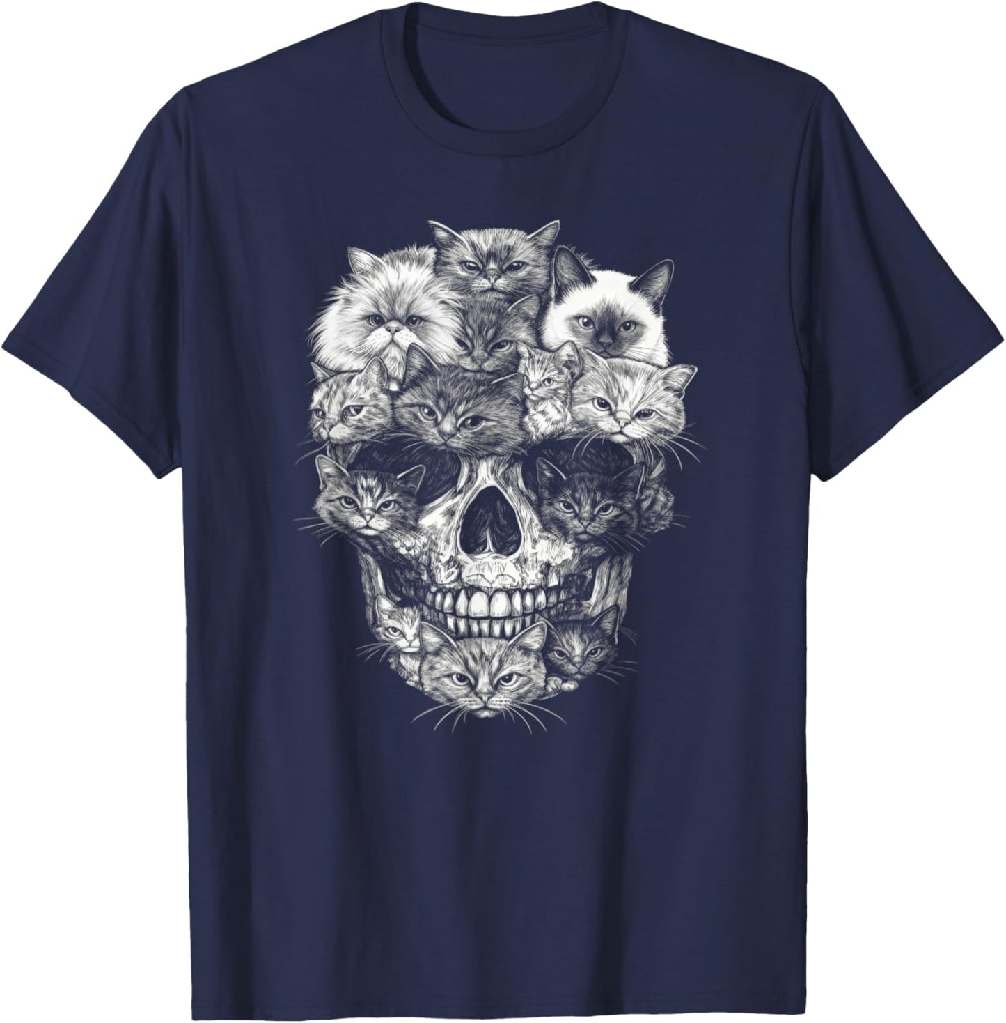 A Skull But It's Cats Kitty Skeleton Halloween Cat Skull T-Shirt - T-Shirt | Navy