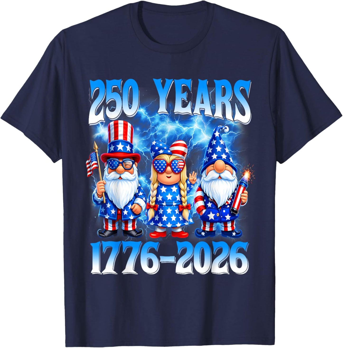 250 Year American 1776 2026 250th Gnomes Patriotic 4th July T-Shirt - T-Shirt | Navy