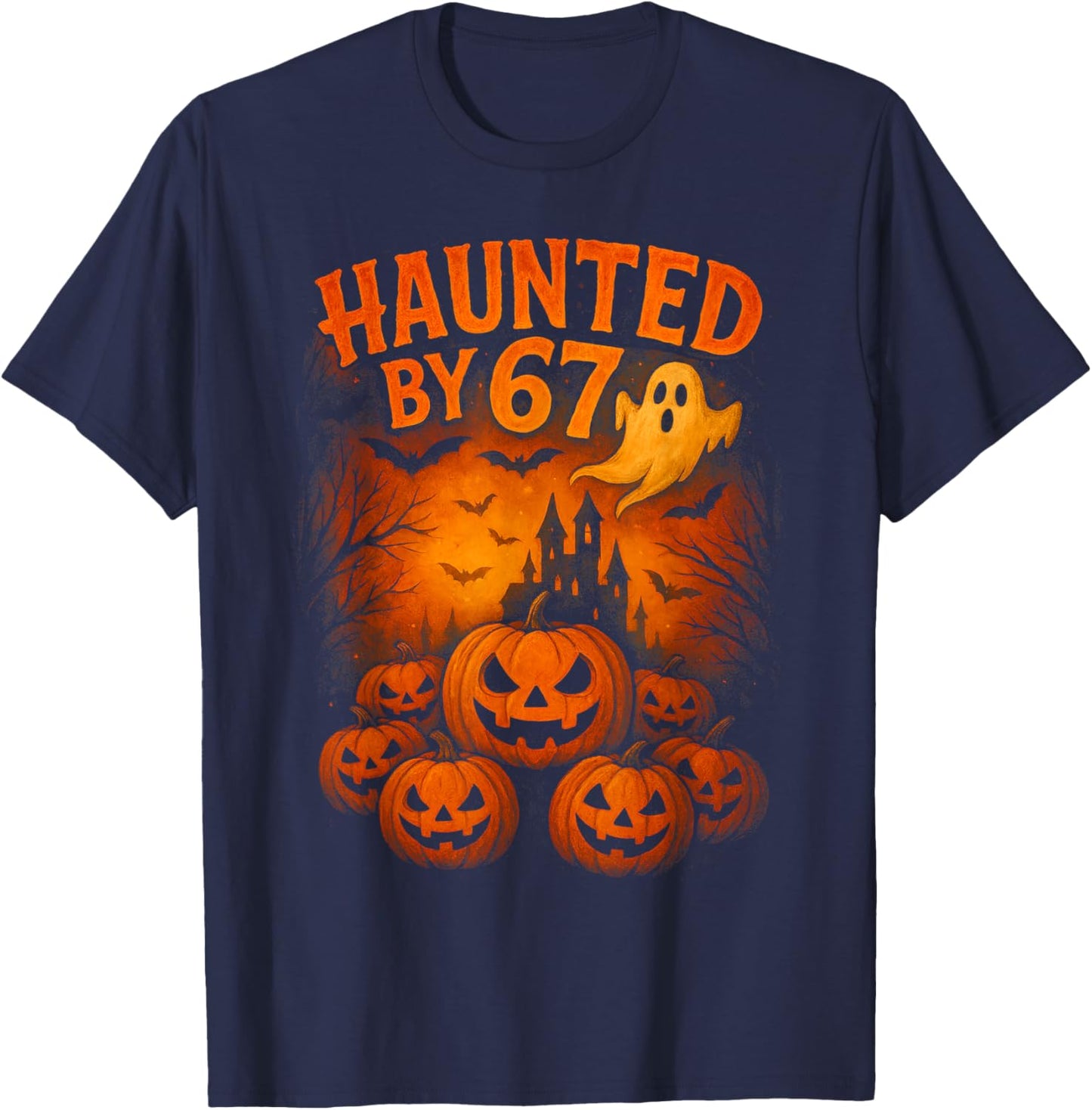 67 Meme Trendy Ghost Halloween Funny Six Seven Gen Alpha Z T-Shirt - T-Shirt | Navy