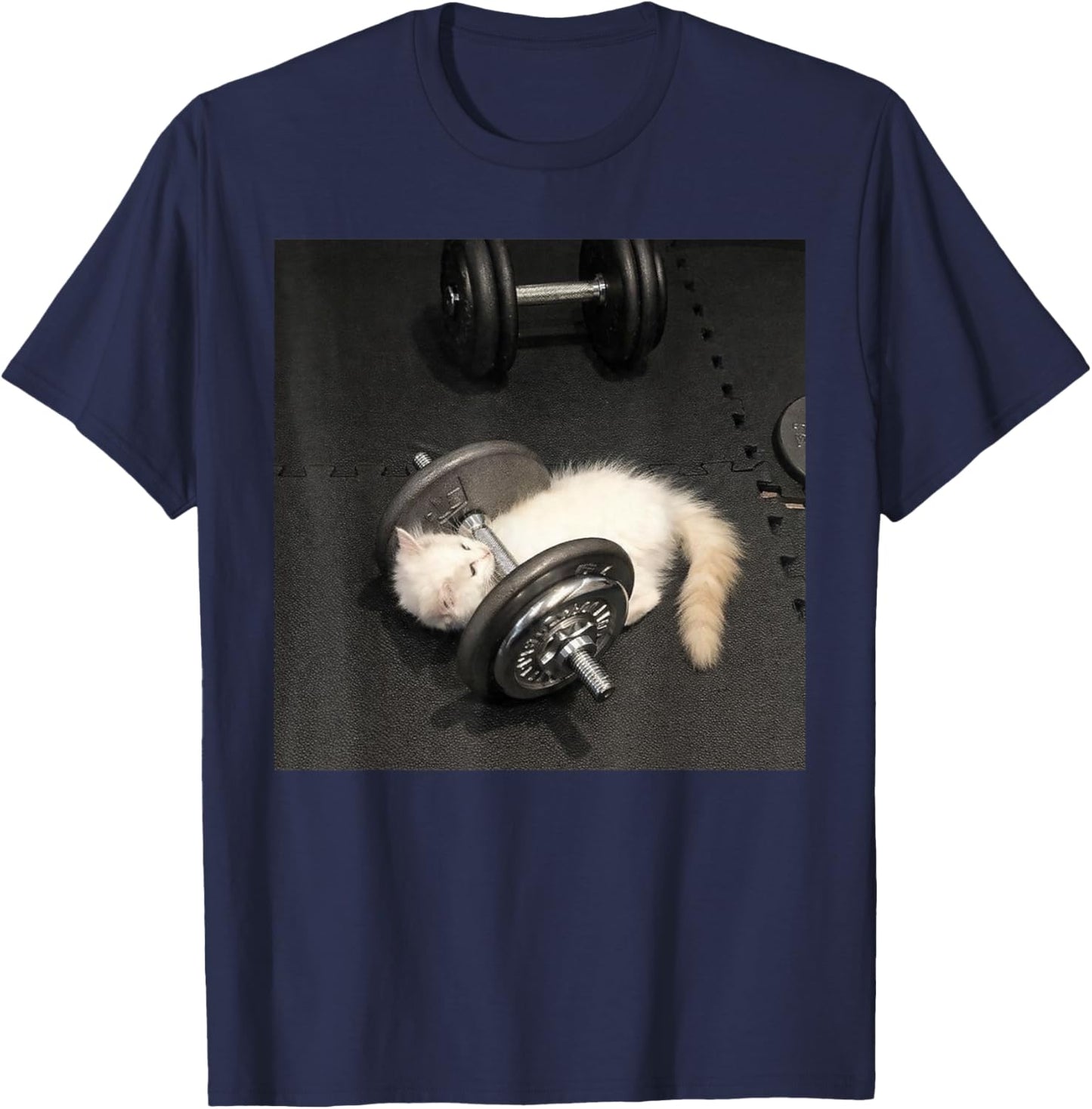 Cat Deadlift Training Funny Cute Cat Weightlifting Meme T-Shirt - T-Shirt | Navy