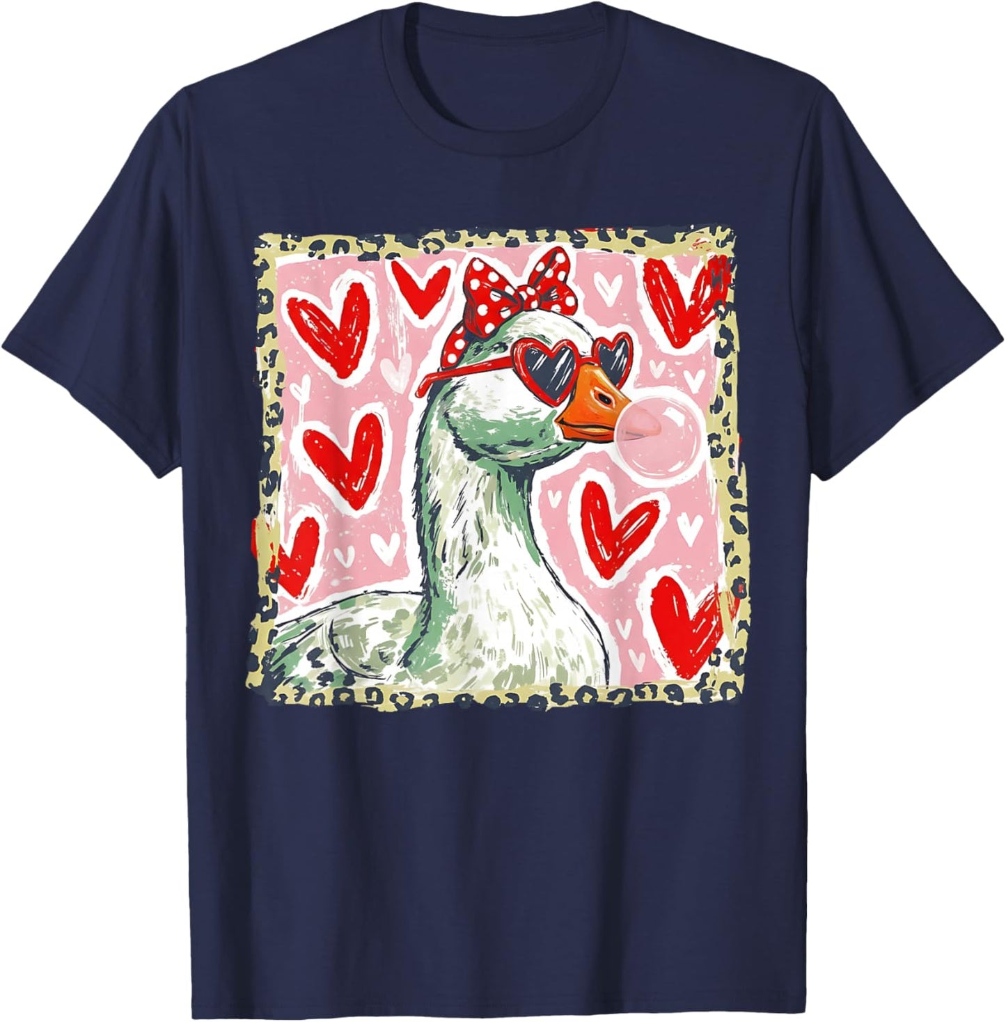 Valentine Geese Funny Love Hearts Heart Sunglasses Bubblegum T-Shirt - T-Shirt | Navy