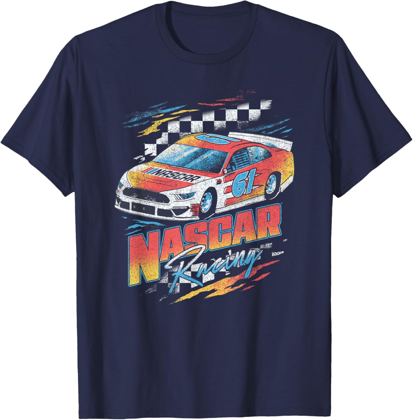 NASCAR Racing Checkers Full Color Distressed Poster T-Shirt - T-Shirt | Navy