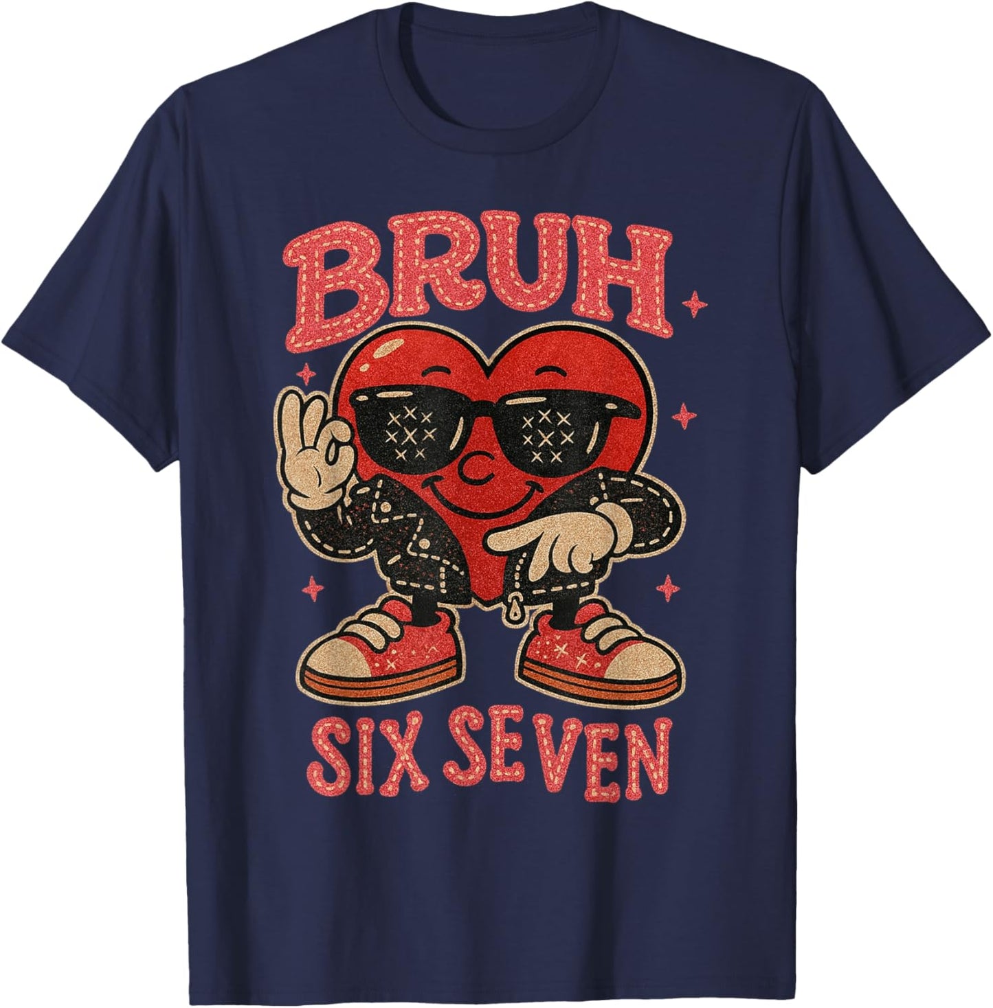 Bruh Six Seven Valentine Cute Heart 67 Meme Boys Girls Kids T-Shirt - T-Shirt | Navy