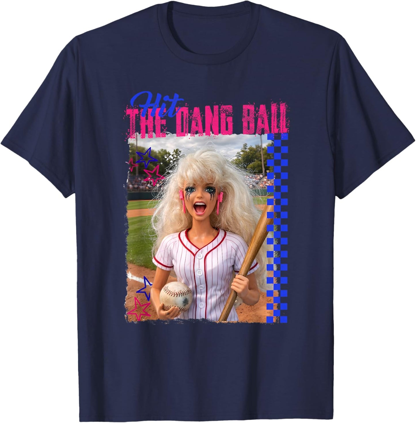 Hit The Dang Ball Baseball Mom Gameday Funny Doll Face Meme T-Shirt - T-Shirt | Navy