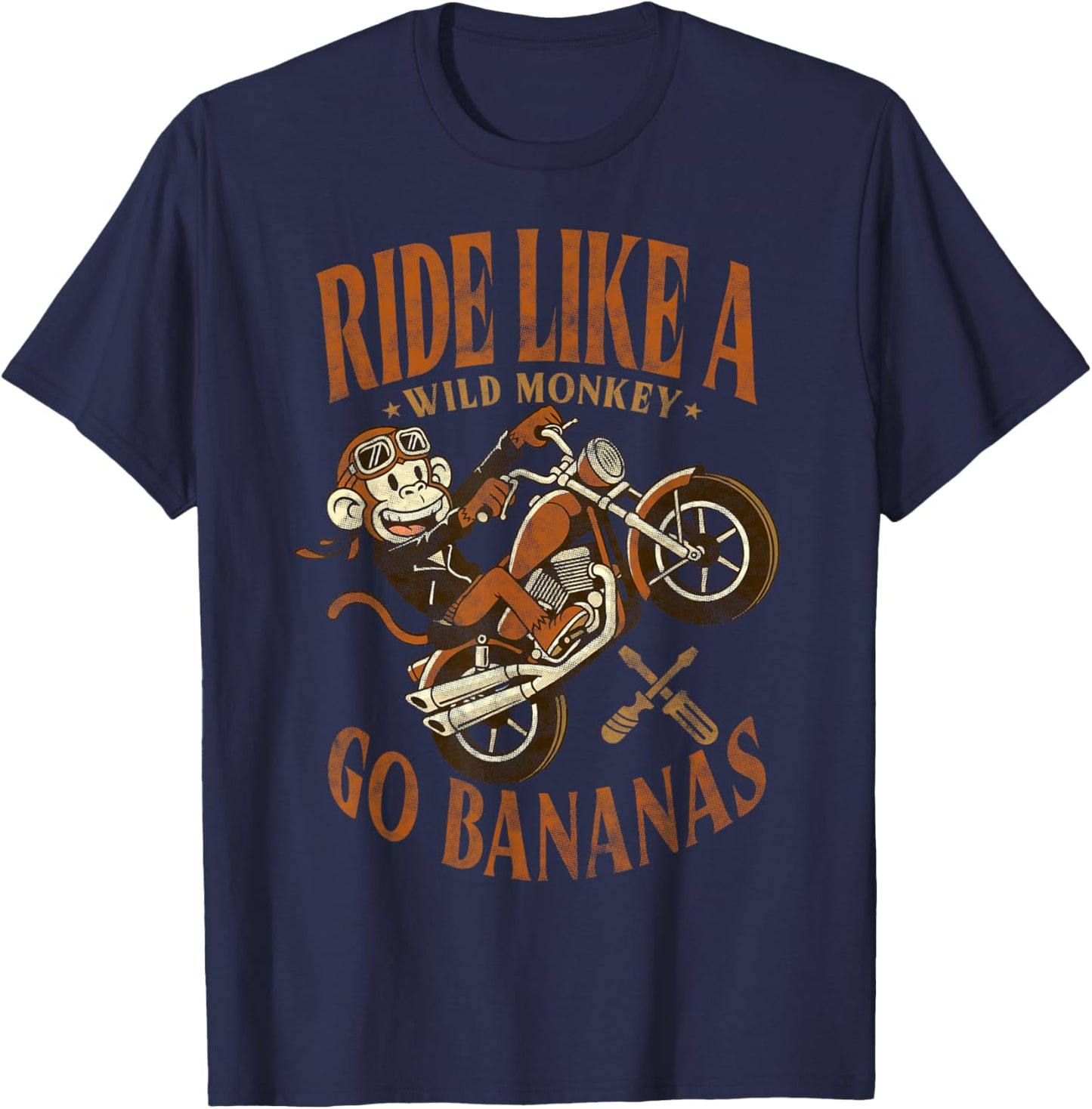 Biker Monkey Ride Like A Wild Monkey Go Bananas Motorcycle T-Shirt - T-Shirt | Navy
