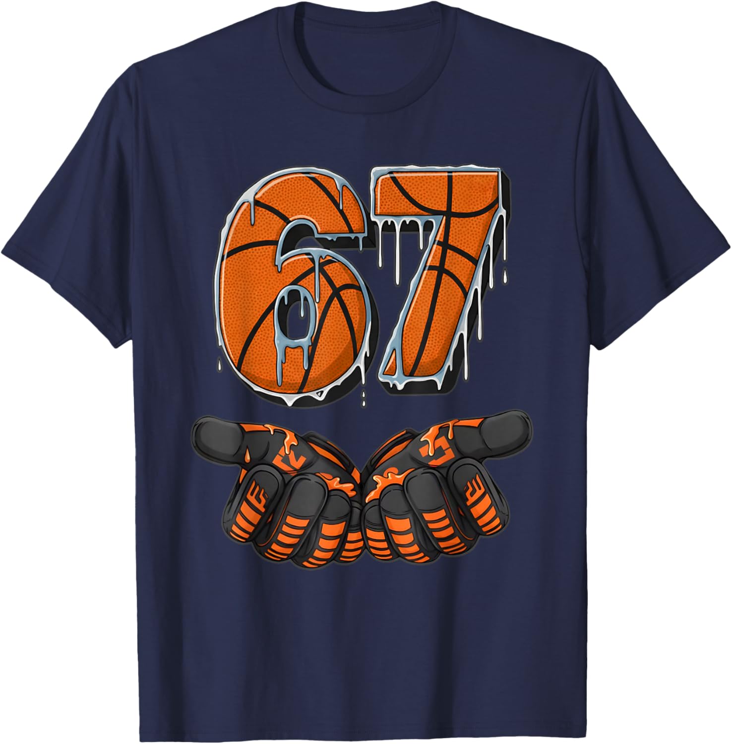 Gen Alpha Slang 67 Basketball Ice Cream Drip Six Seven T-Shirt - T-Shirt | Navy