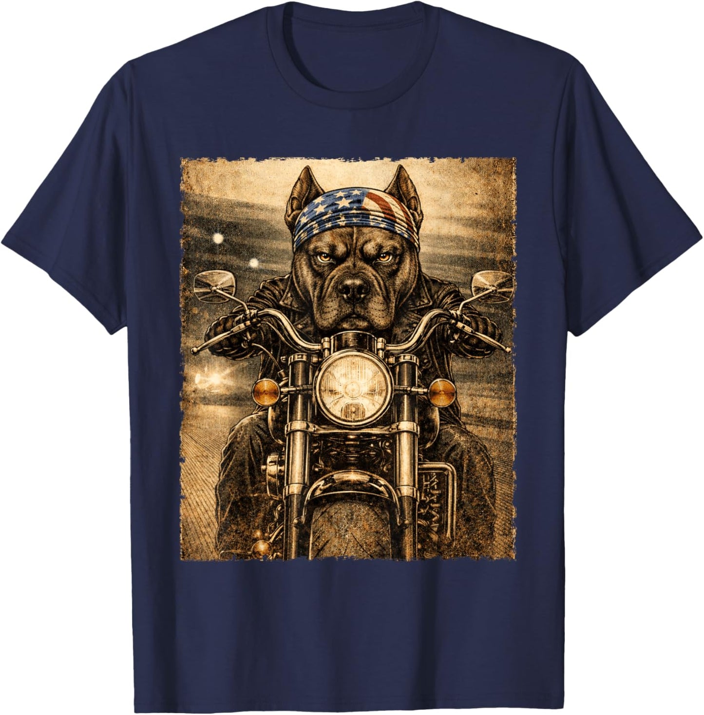 Vintage Presa Canario Dog Biker Riding Classic Motorcycle T-Shirt - T-Shirt | Navy