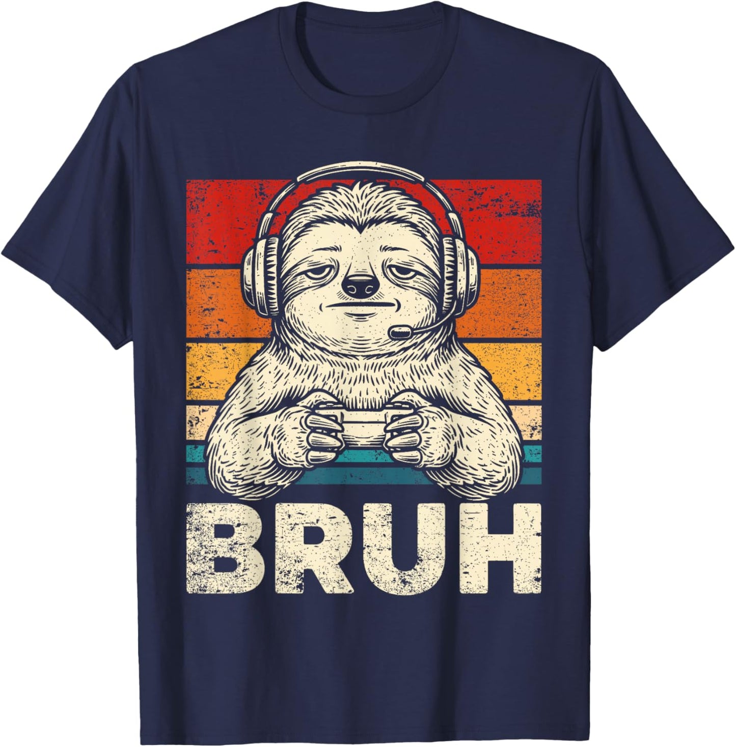 Gamer Sloth Bruh Graphic for Boys Girls Men Women T-Shirt - T-Shirt | Navy