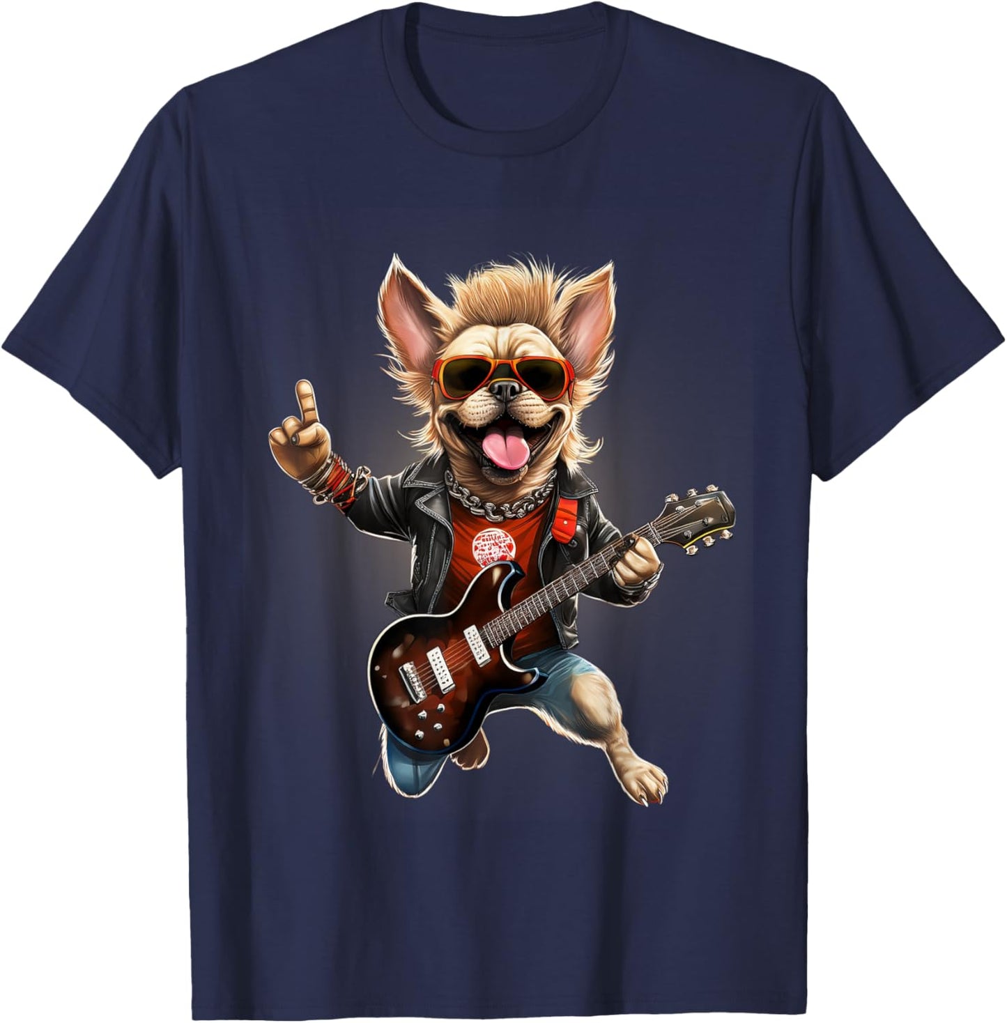 Vintage Punk Guitar French Bulldog T-Shirt - T-Shirt | Navy