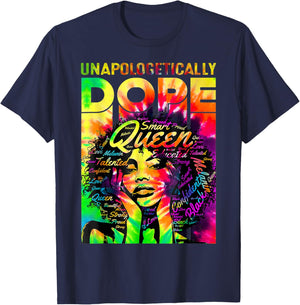 Black Queen Afro Unapologetically Dope Melanin Girl Tie Dye T-Shirt - T-Shirt | Navy