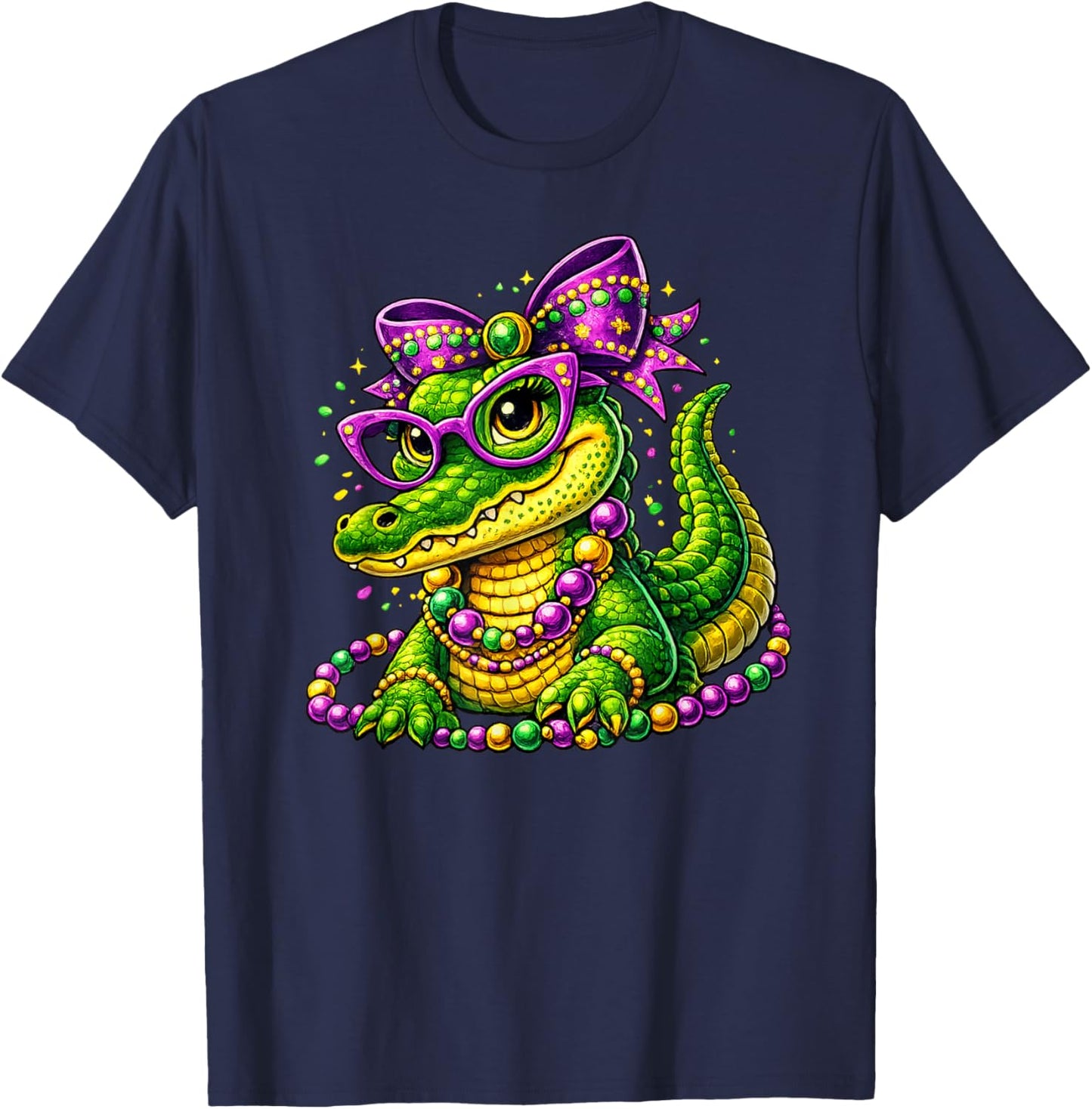 Cute Mardi Gras Alligator Gator Beads Mask Carnival Couples T-Shirt - T-Shirt | Navy
