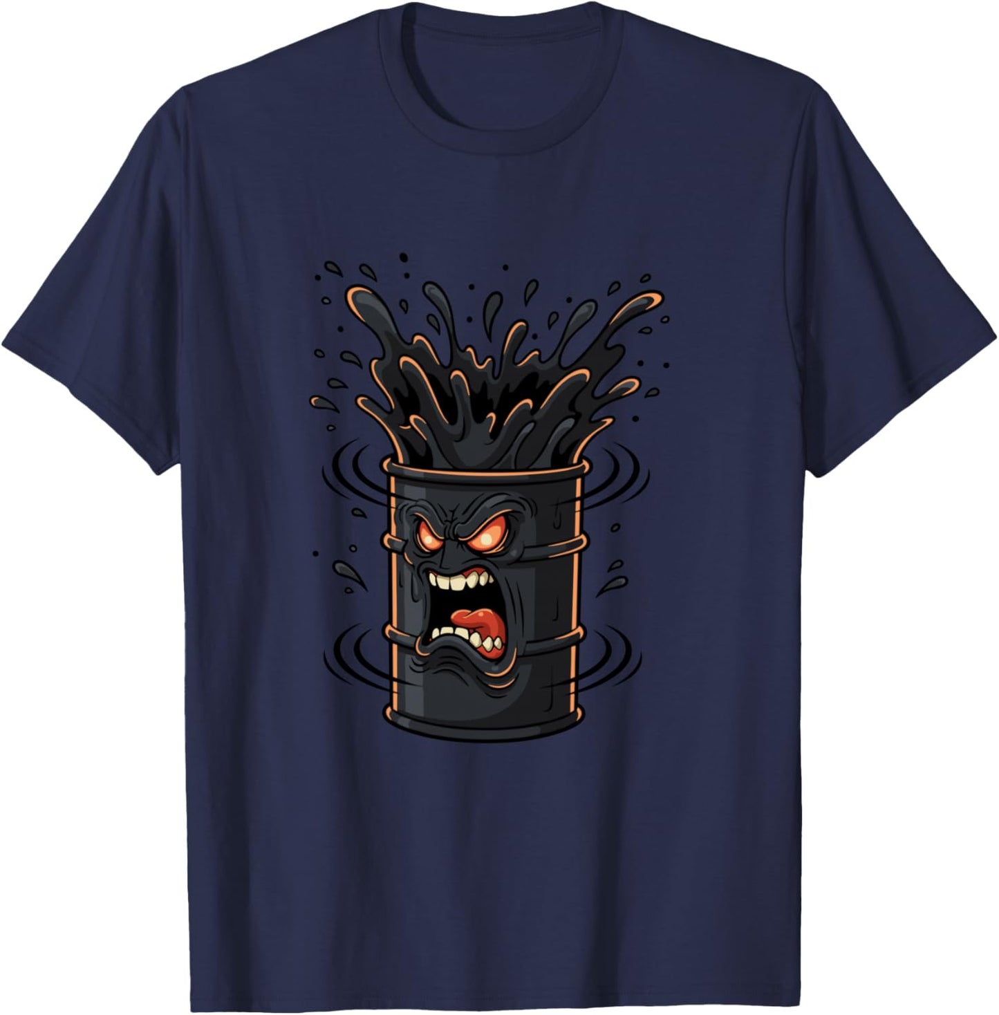 Raging Toxic Oil Drum Monster Cartoon Rage T-Shirt - T-Shirt | Navy