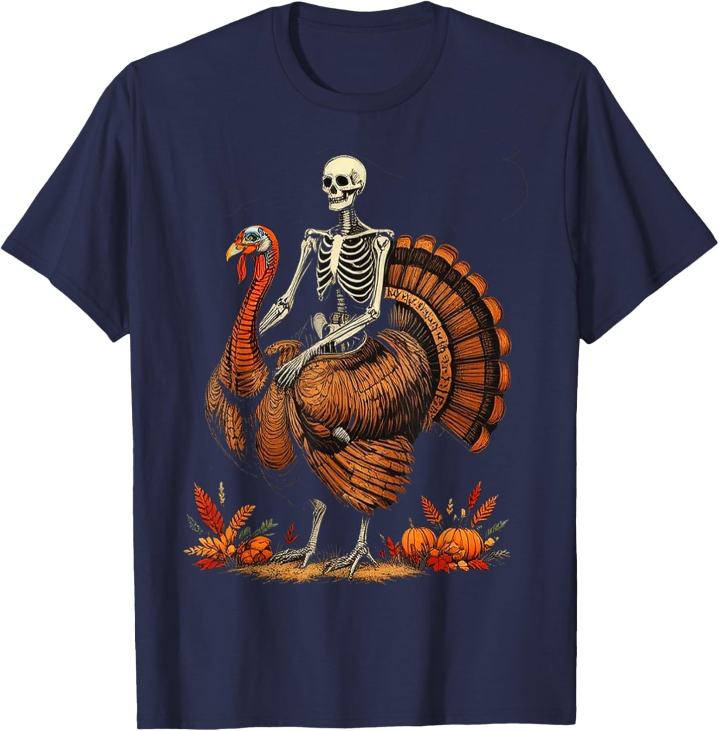 Skeleton Riding Turkey Thanksgiving Day Women Kids T-Shirt - T-Shirt | Navy