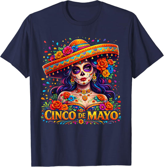 Cinco De Mayo Sugar Skull Girl Mexican Fiesta 5 Mayo Women T-Shirt - T-Shirt | Navy
