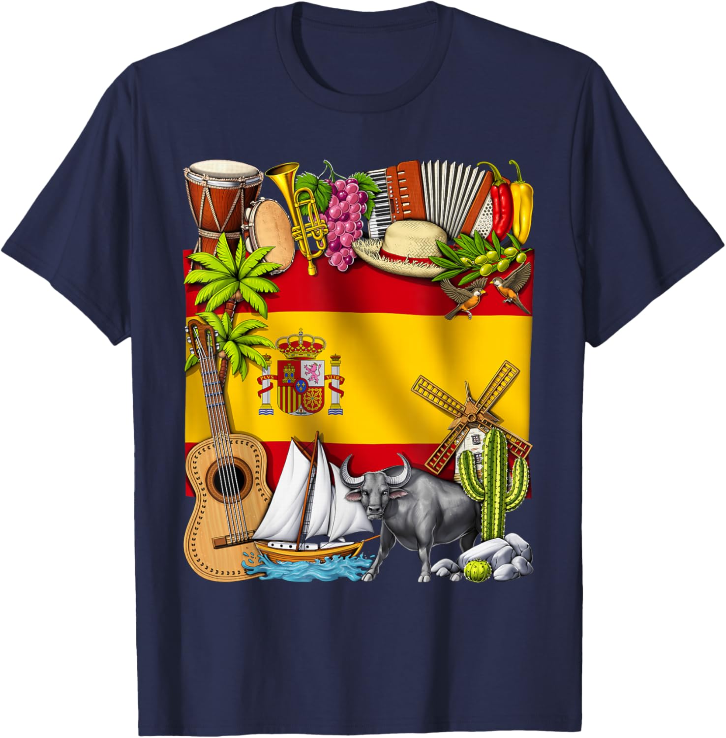 Spain Flag Spanish Pride Espana Heritage Proud Spaniard T-Shirt - T-Shirt | Navy