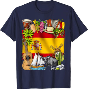 Spain Flag Spanish Pride Espana Heritage Proud Spaniard T-Shirt - T-Shirt | Navy